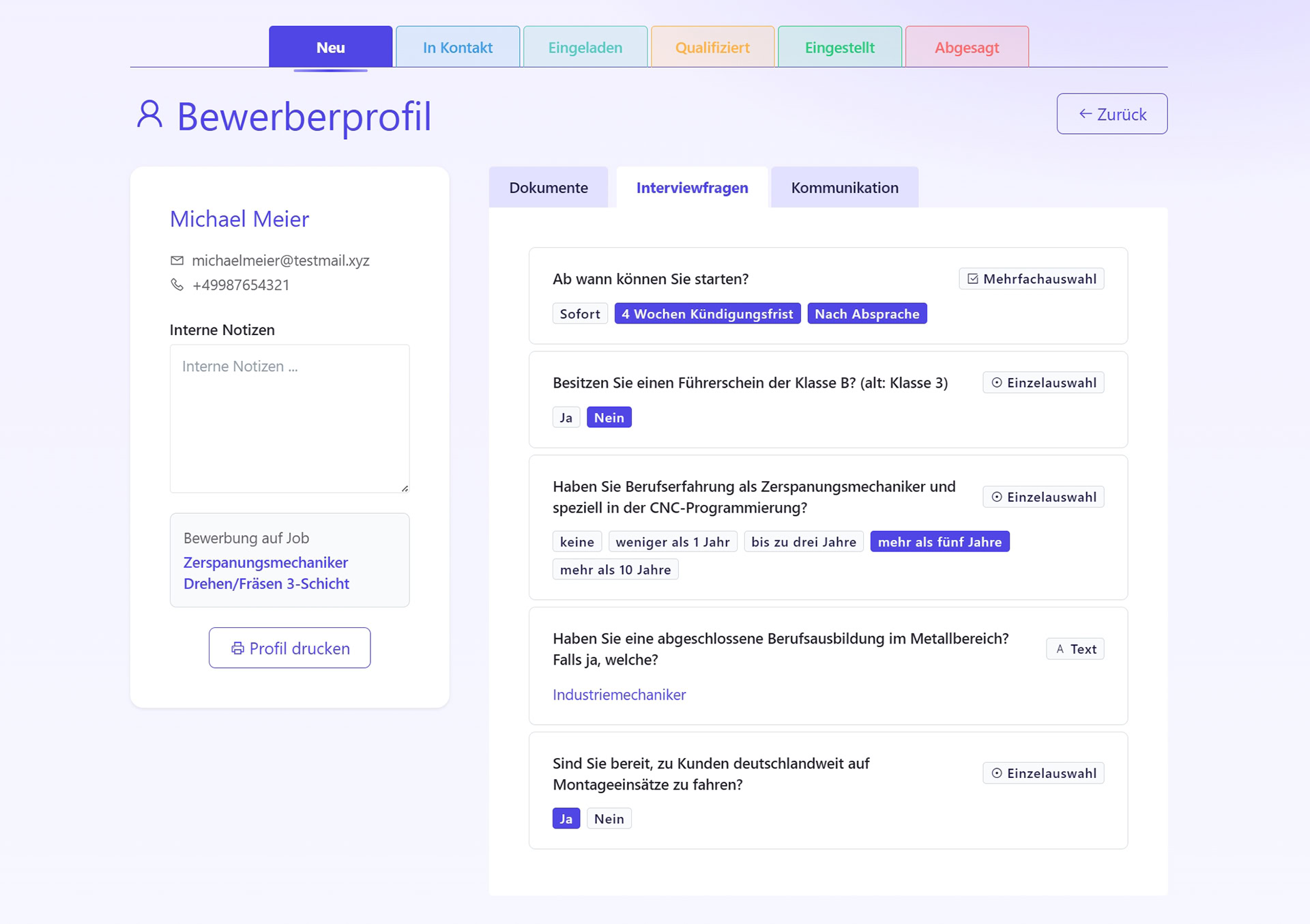 Produkt-Screenshot augsburg.jobs: Bewerberprofil