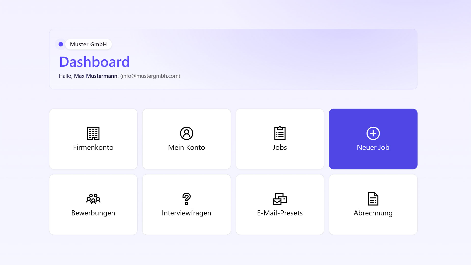 Produkt-Screenshot augsburg.jobs: übersichtliches Dashboard